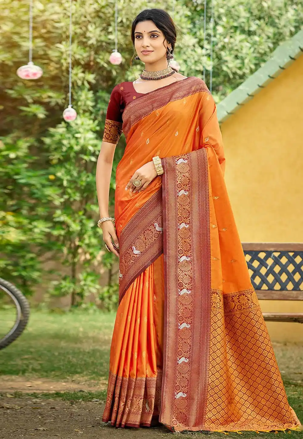 Orange Silk Saree With Blouse 326515