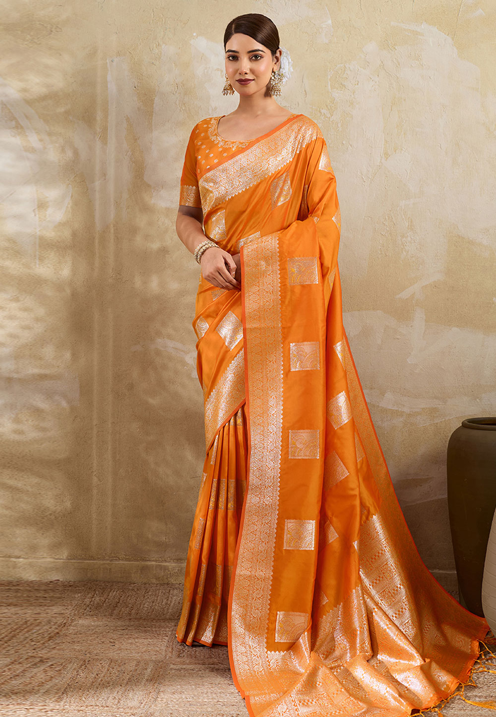 Orange Silk Saree With Blouse 328748