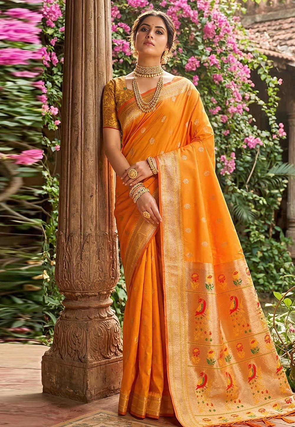 Orange Silk Saree With Blouse 329498