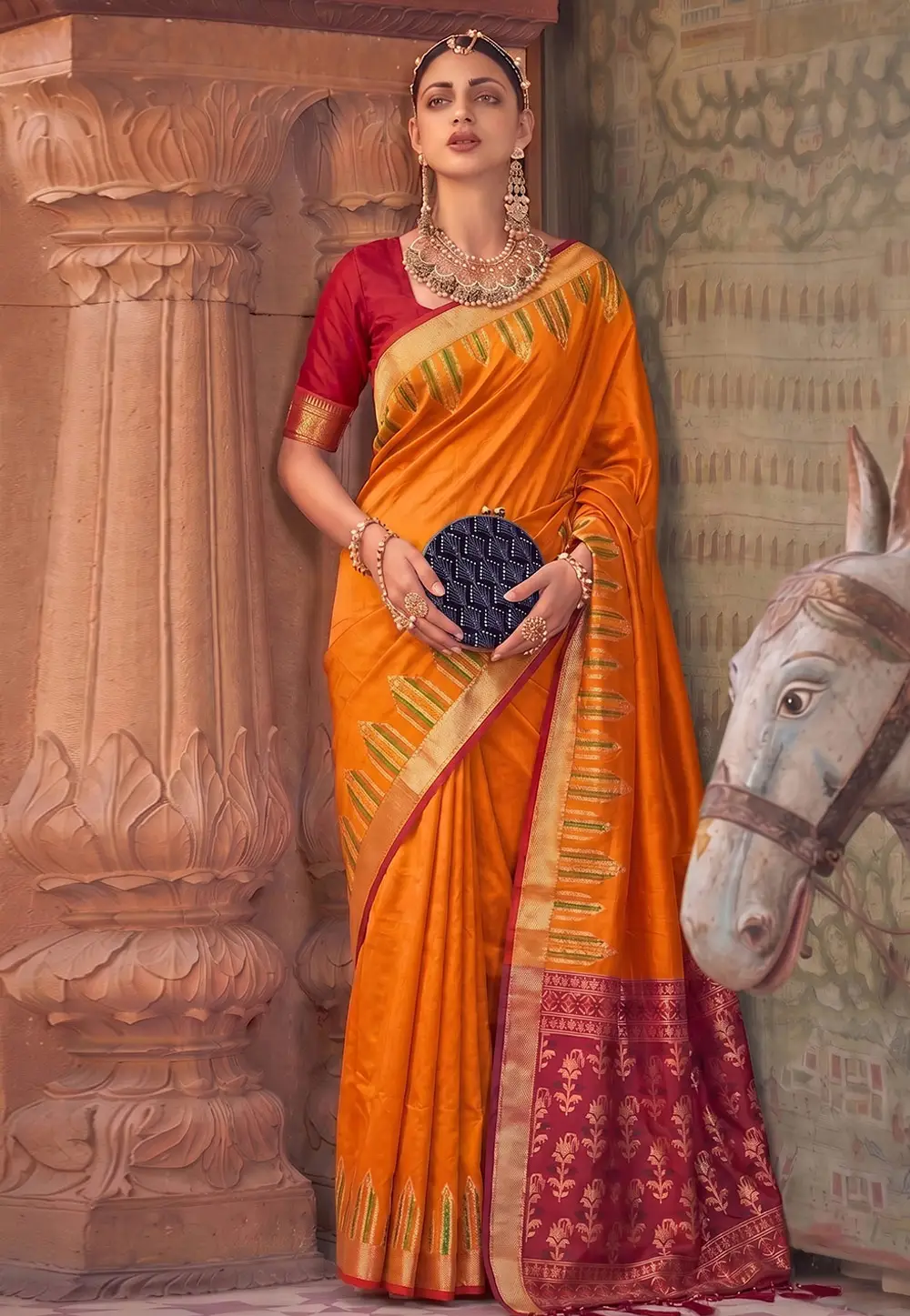 Orange Silk Saree With Blouse 333641
