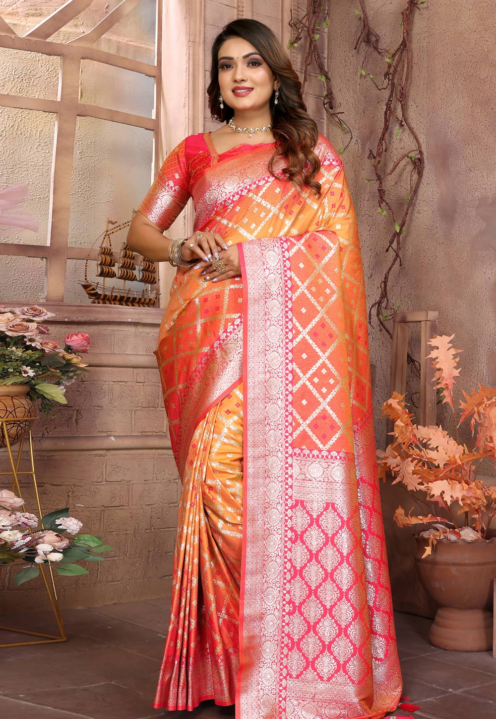 Orange Silk Saree With Blouse 306974