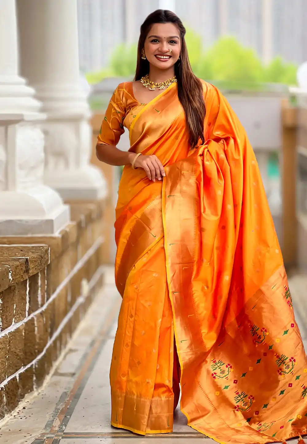Orange Silk Saree With Blouse 314745