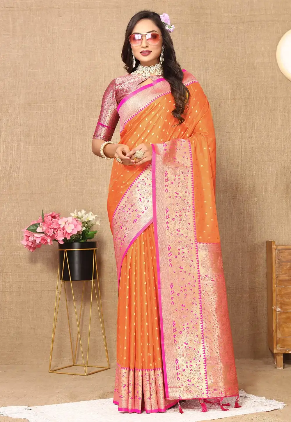 Orange Silk Saree With Blouse 314754