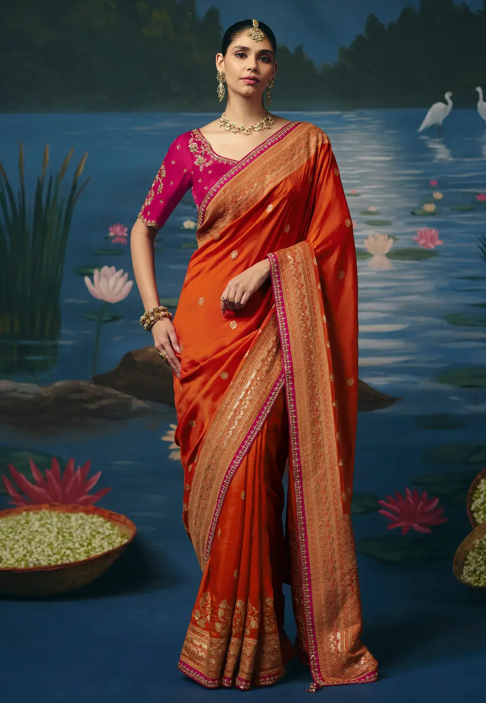 Orange Silk Saree With Blouse 337140