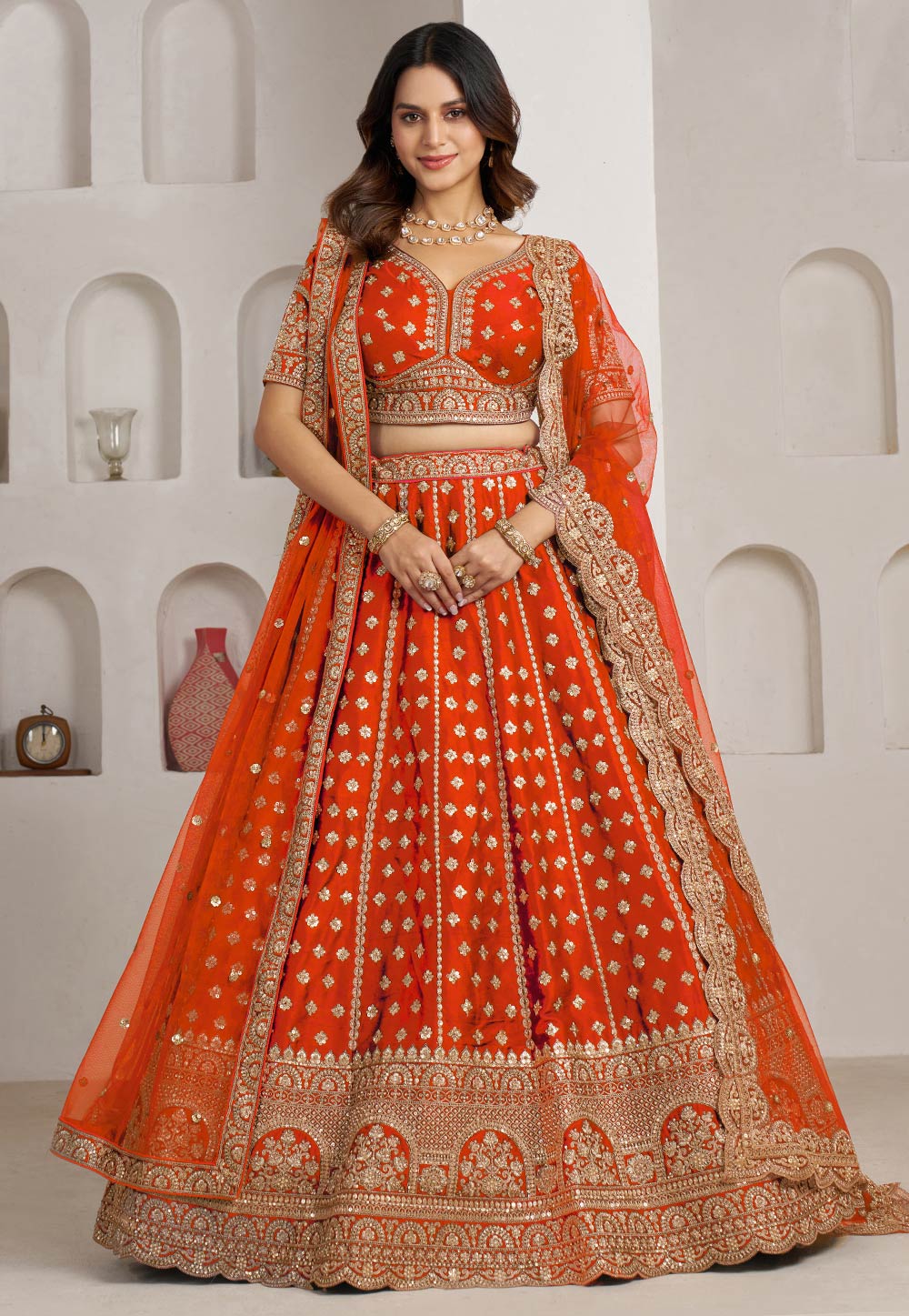 Orange Silk Wedding Lehenga Choli 329387