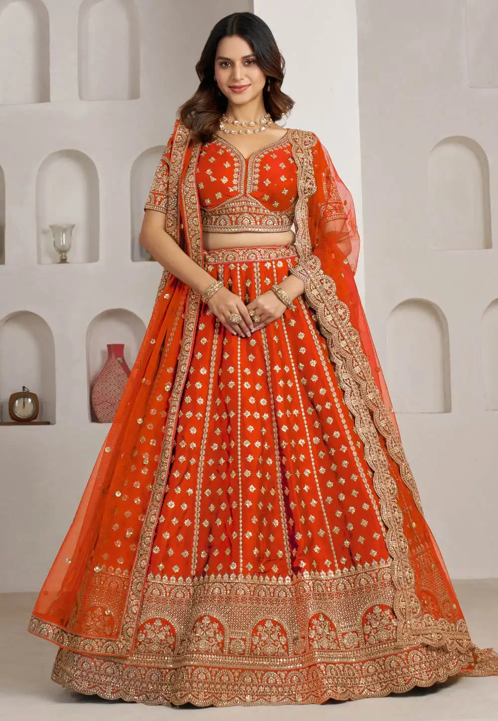 Orange Silk Wedding Lehenga Choli 329387