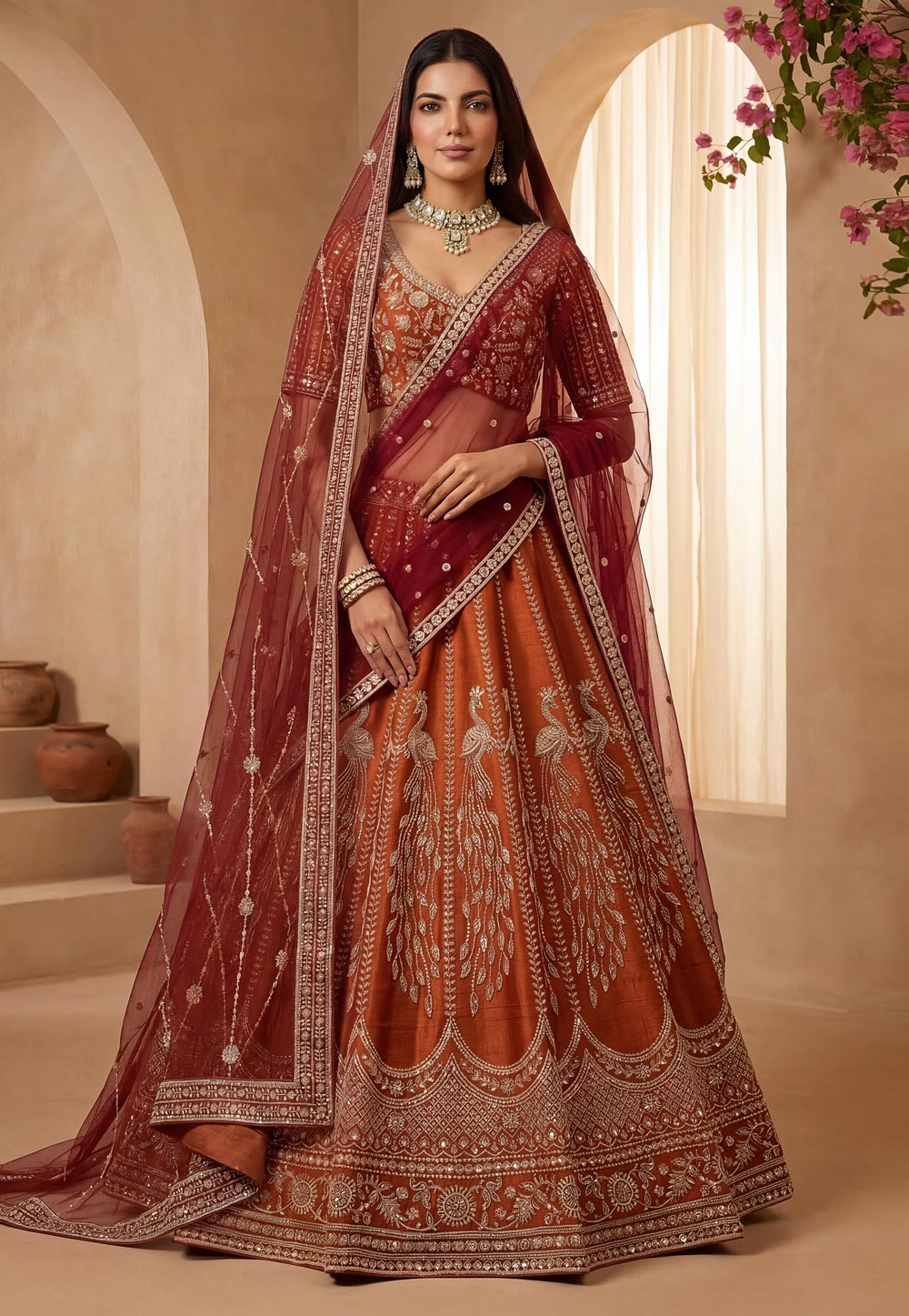 Orange Silk Wedding Lehenga Choli 326307
