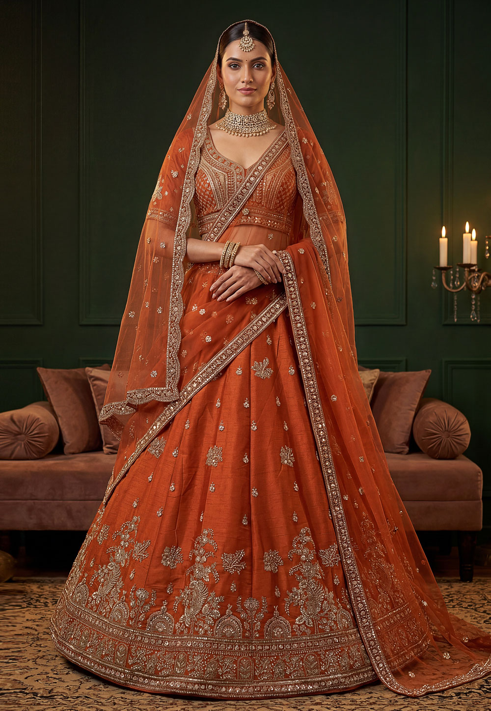 Orange Silk Wedding Lehenga Choli 328232