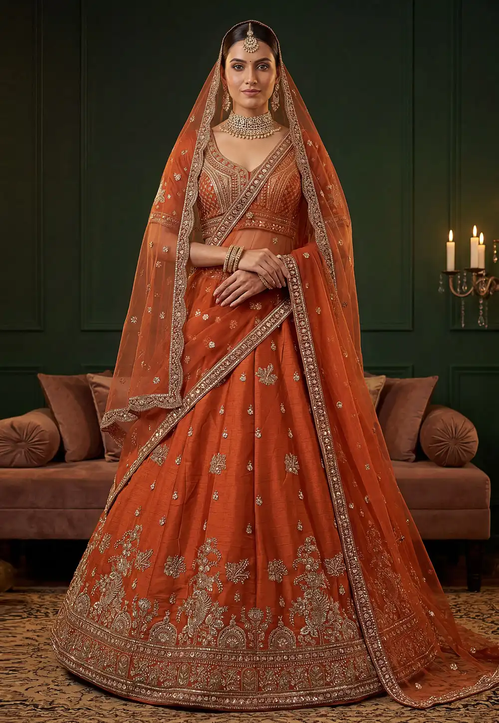 Orange Silk Wedding Lehenga Choli 328232