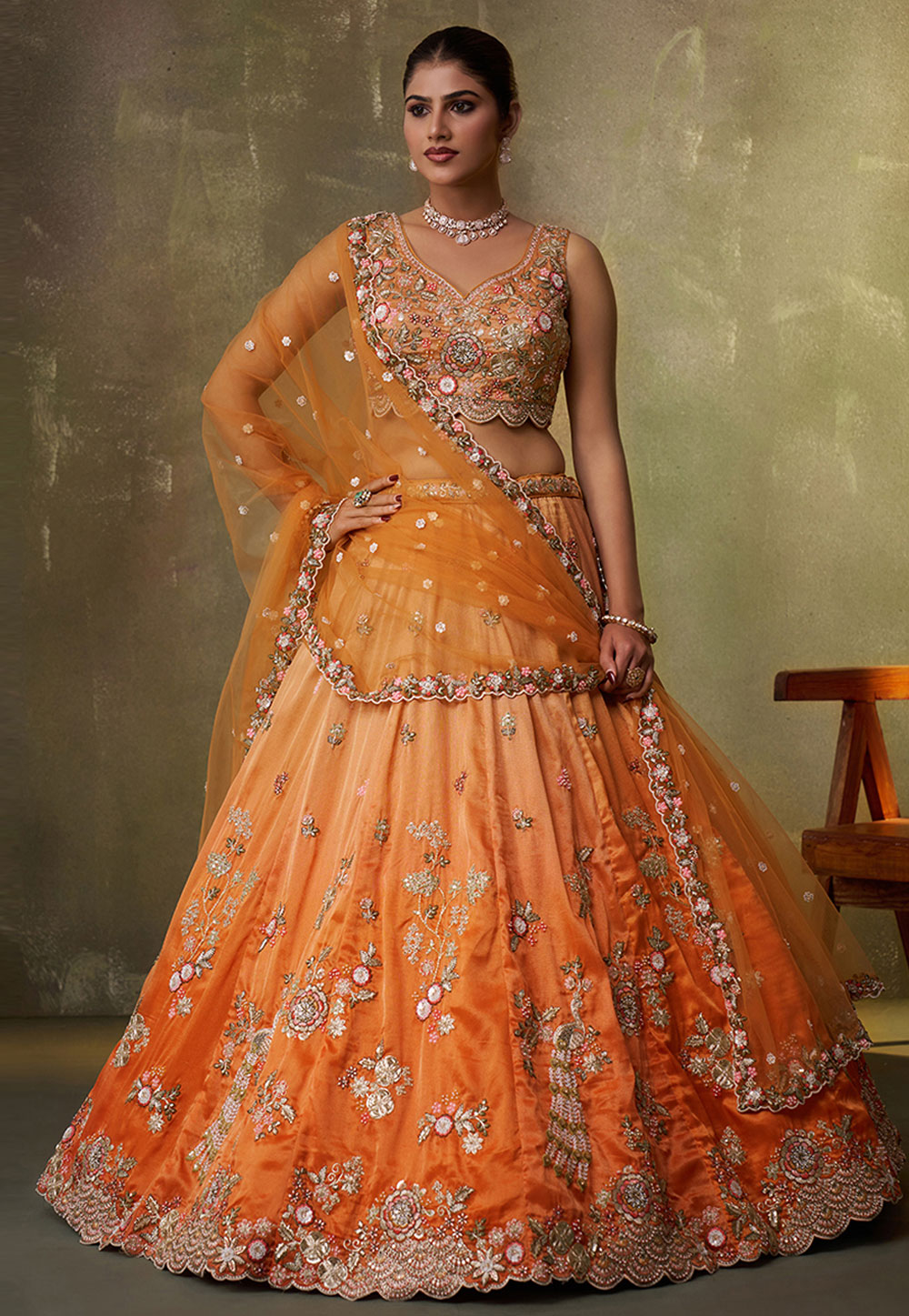 Orange Tissue Lehenga Choli For Wedding 320970