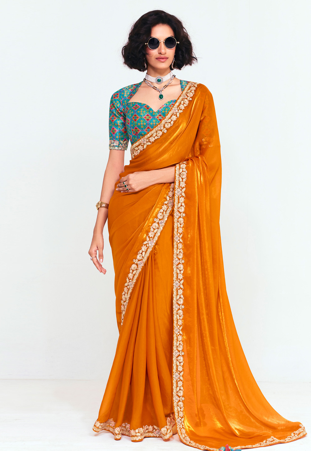 Orange Tissue Saree With Blouse 328282