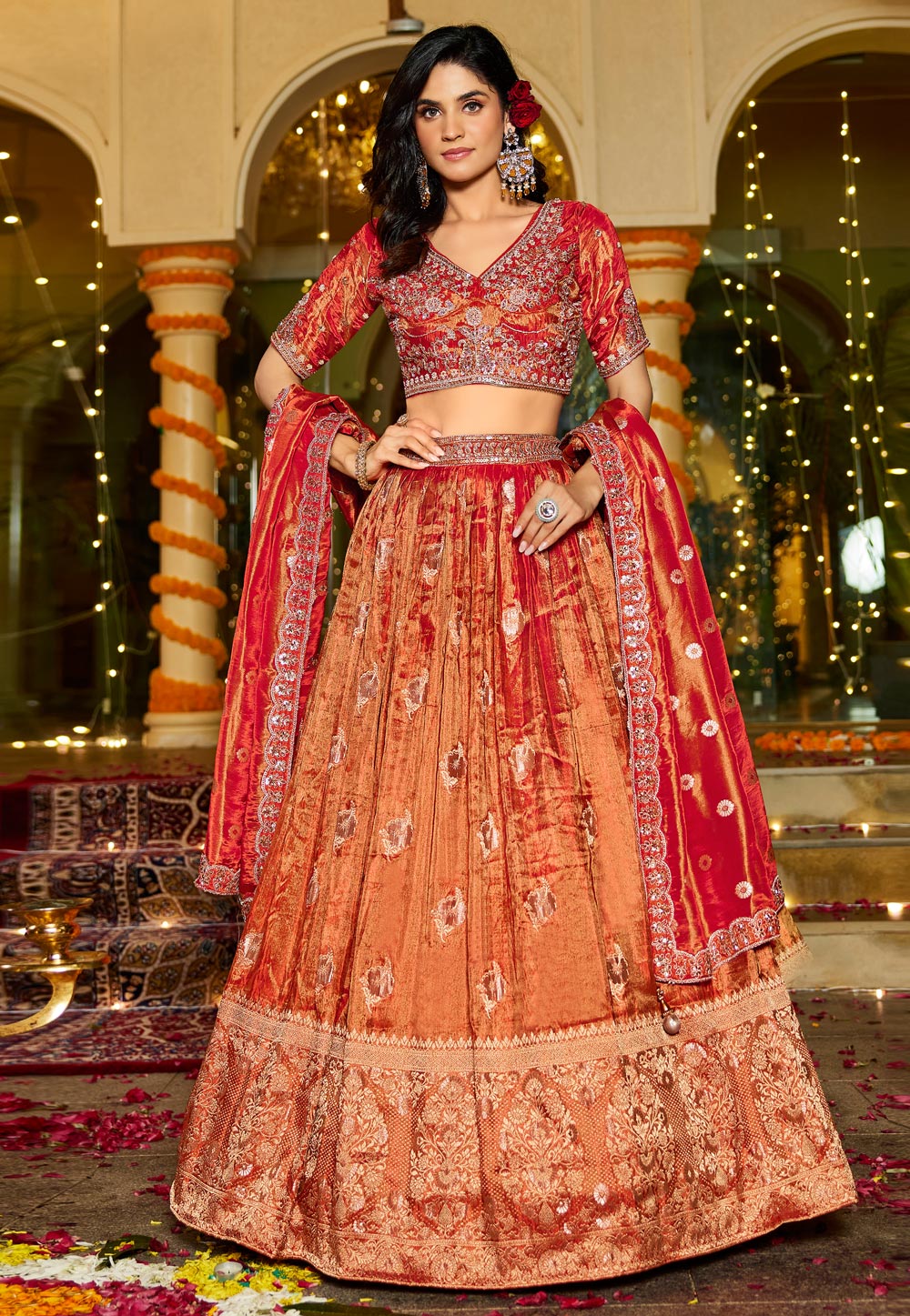 Orange Tissue Wedding Lehenga Choli 329237