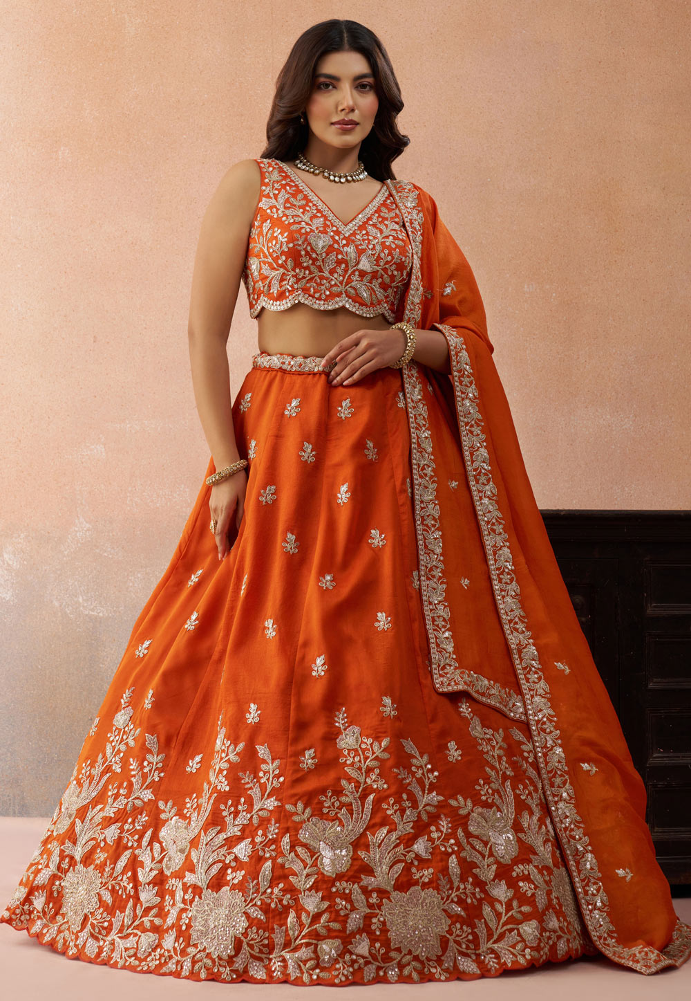 Orange Tissue Wedding Lehenga Choli 328214