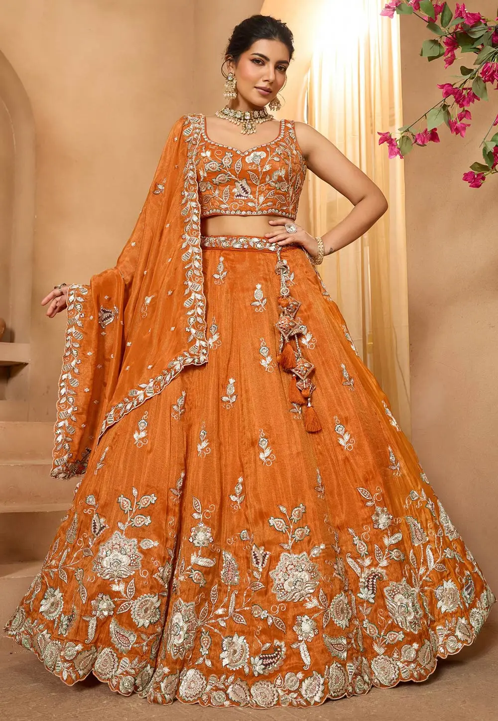 Orange Tissue Wedding Lehenga Choli 332360