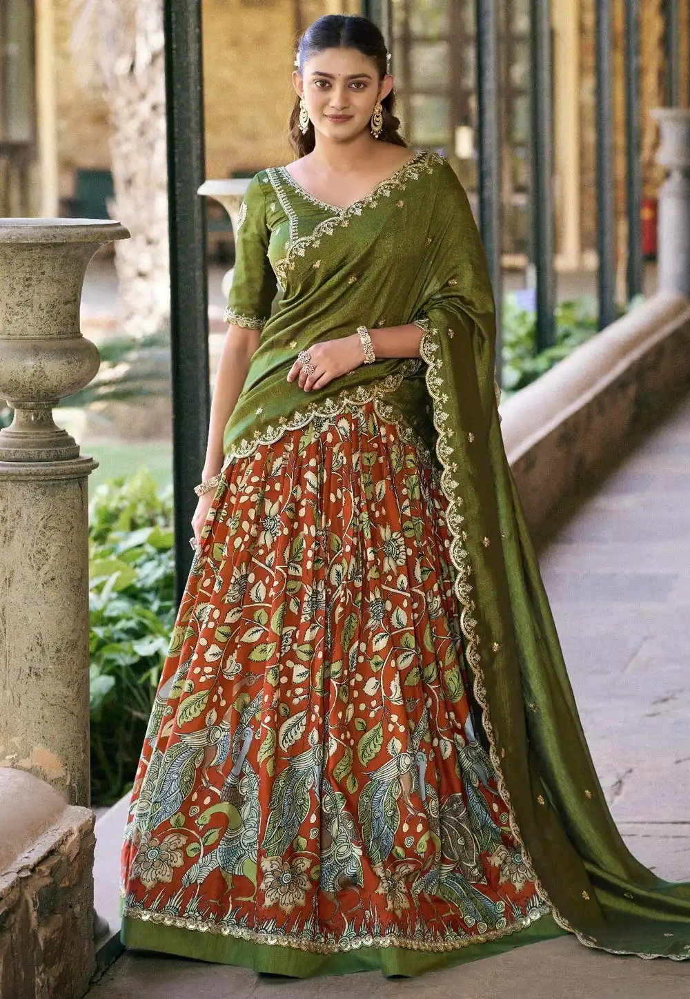 Orange Tussar Silk Floral Lehenga choli 330113