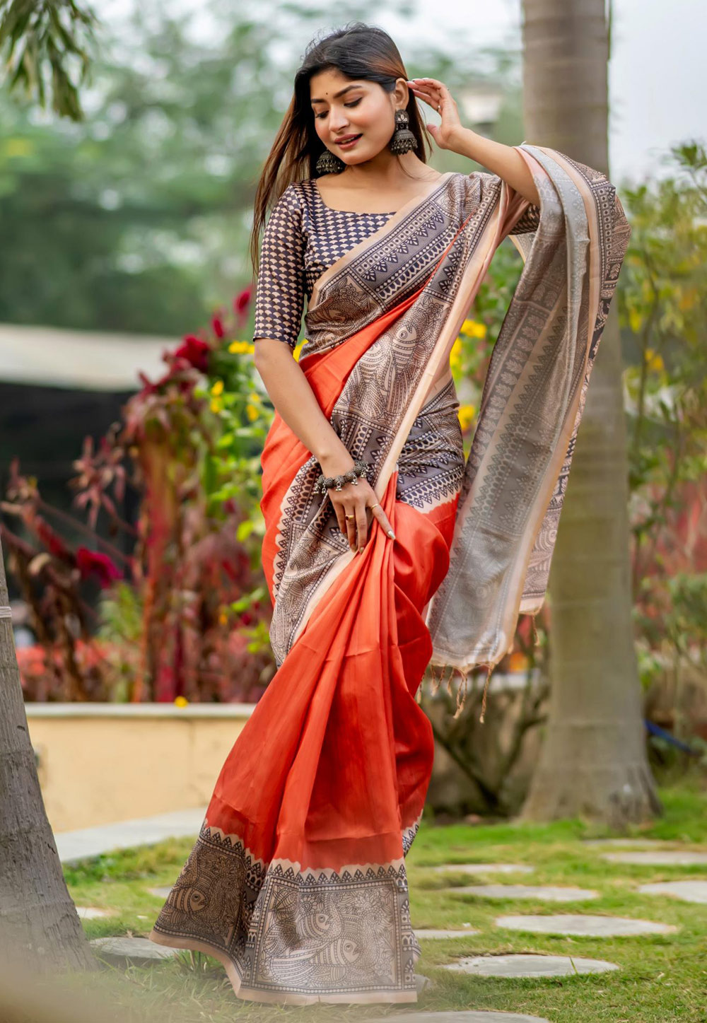 Orange Tussar Silk Saree With Blouse 285372