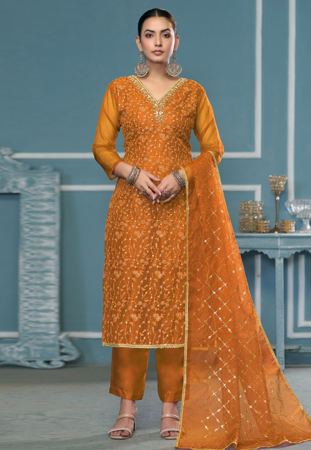 Orange Viscose Pakistani Suit 306840