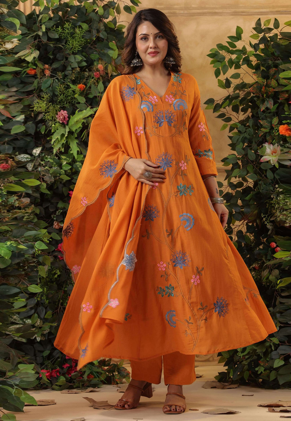 Orange Viscose Readymade Anarkali Suit 319320