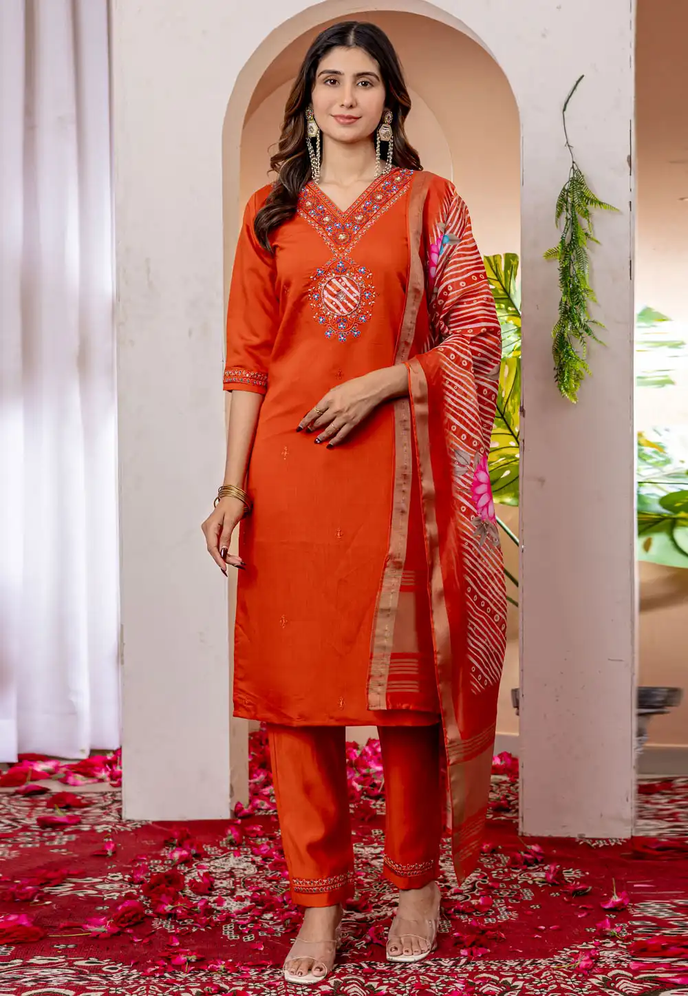 Orange Viscose Readymade Pakistani Suit 313375