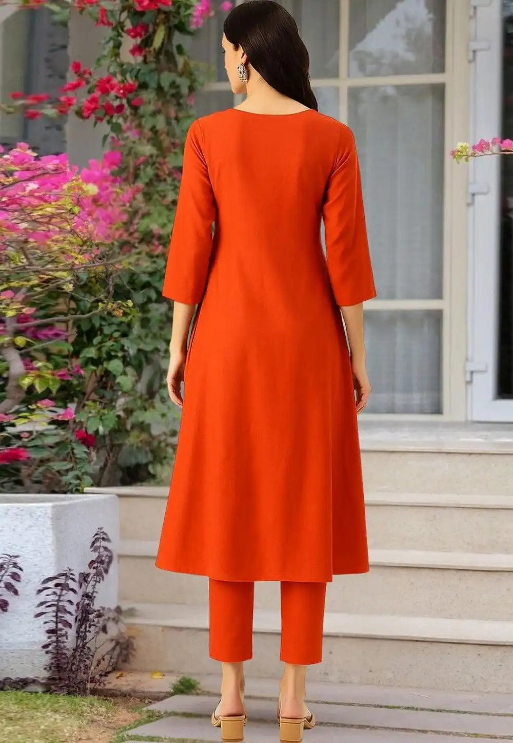 pakistani orange dress Andaaz Fashion Women's Silk Orange Pakistani Straight Cut Trouser Style Suit