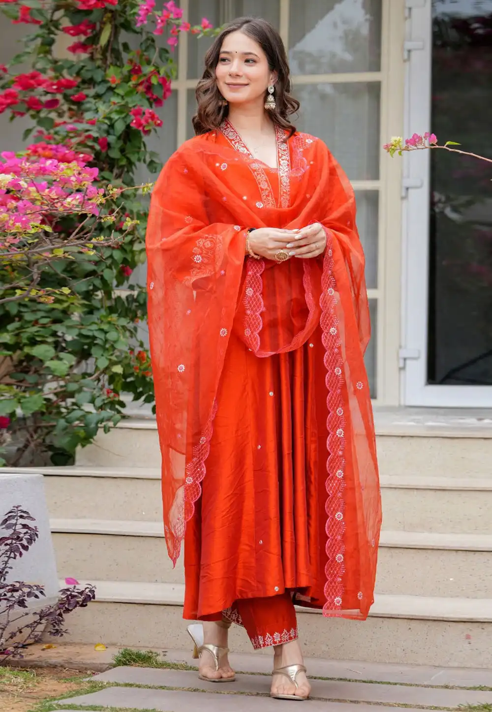 Orange Viscose Readymade Pakistani Suit 317388