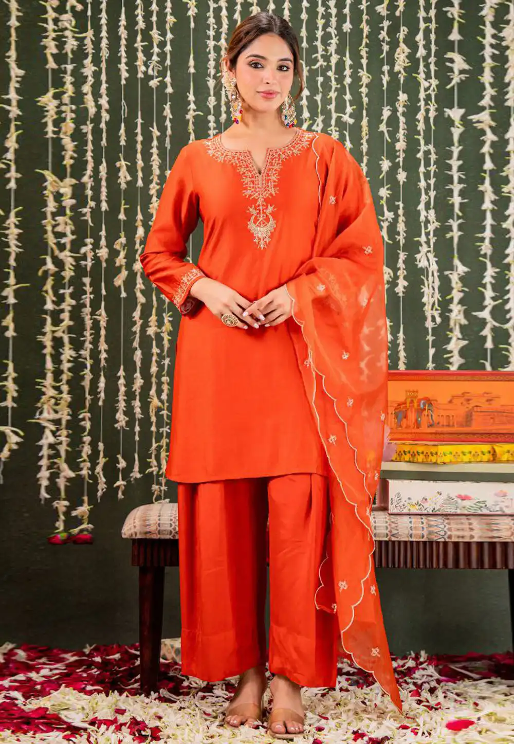 Orange Viscose Readymade Pakistani Suit 324430
