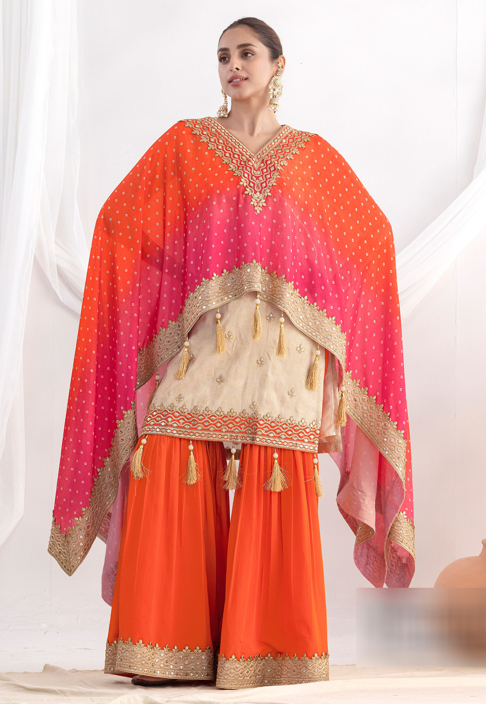 Orange Viscose Shimmer Sharara Suit 320940