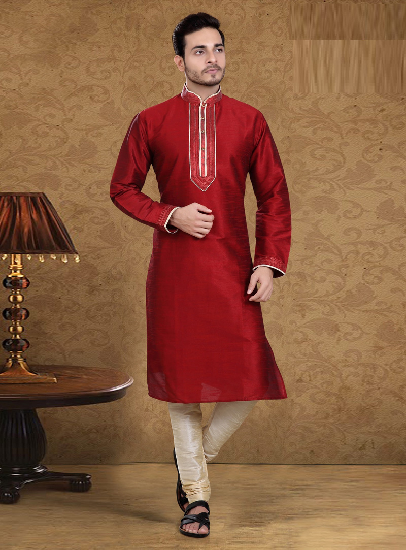Maroon Art Silk Readymade Kurta Pajama 105607