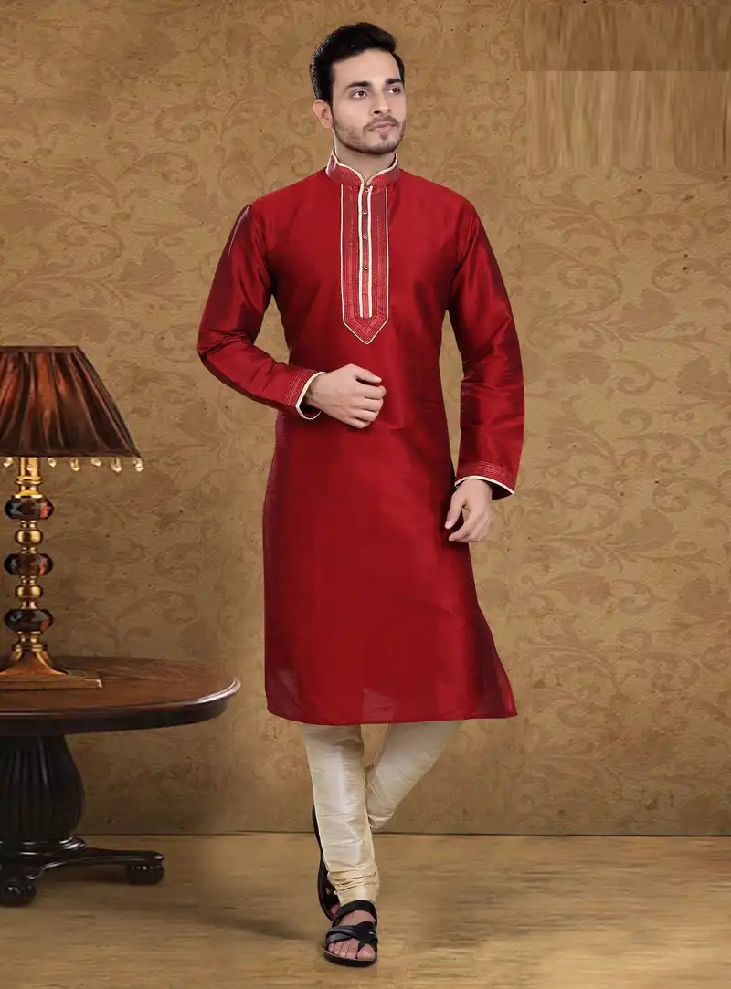 Maroon Art Silk Readymade Kurta Pajama 105607