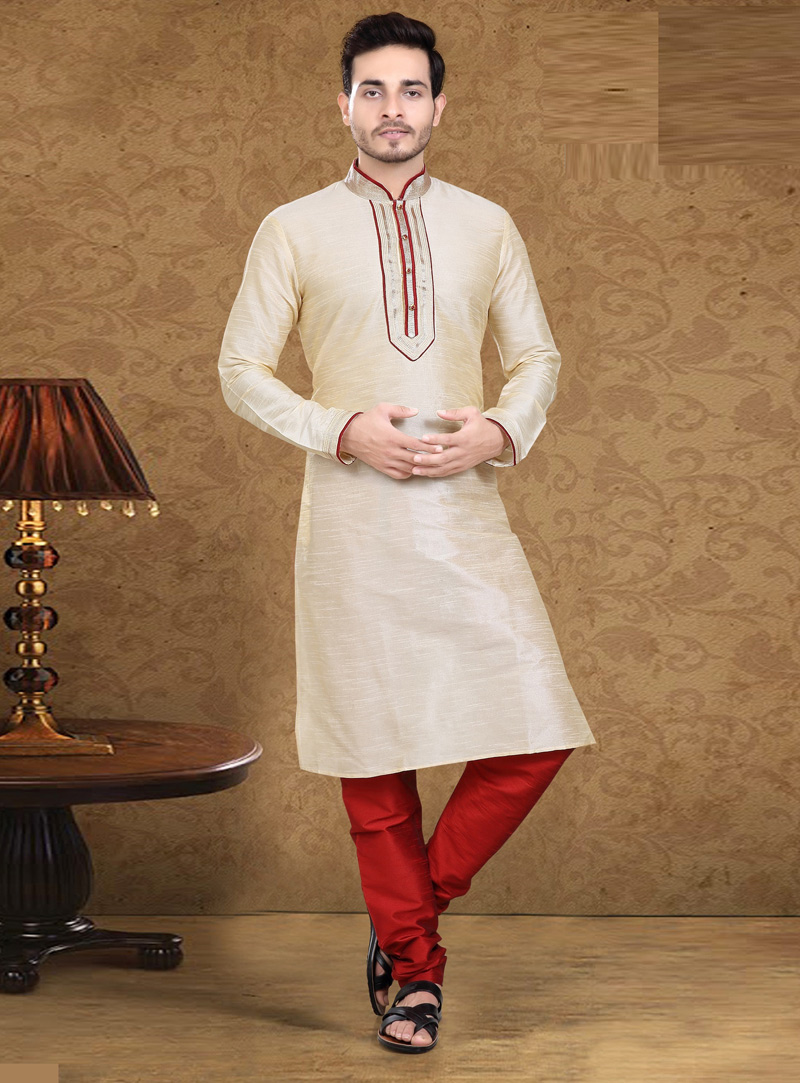 Beige Art Silk Readymade Kurta Pajama 105608