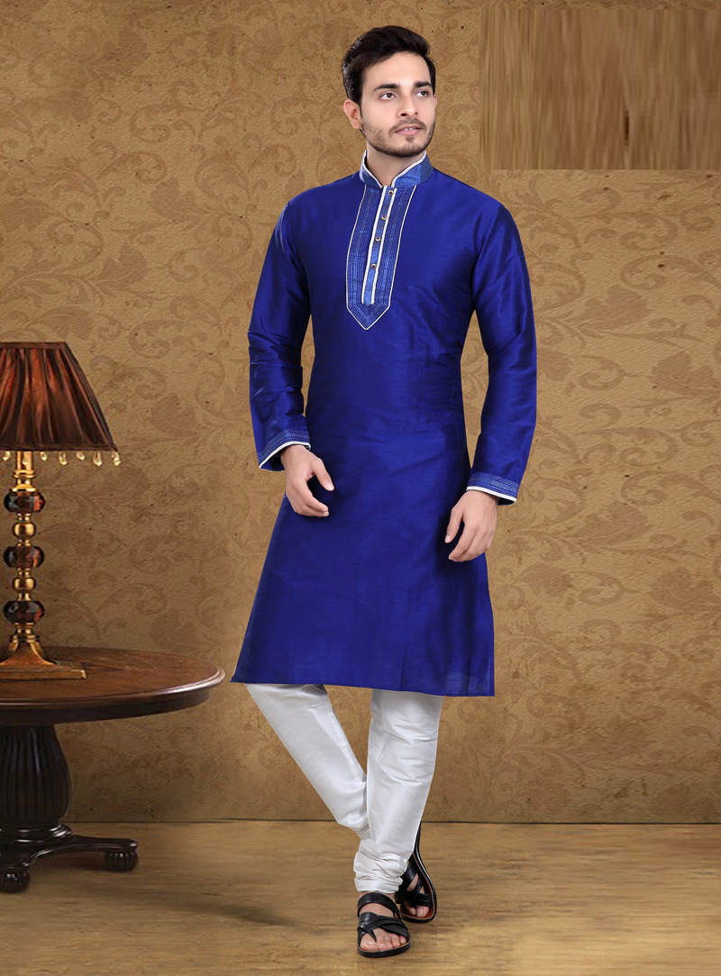 Navy Blue Art Silk Readymade Kurta Pajama 105613