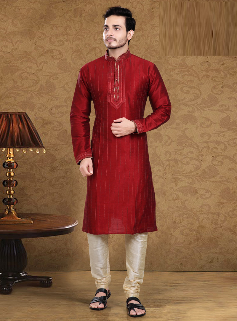 Maroon Art Silk Readymade Kurta Pajama 105614
