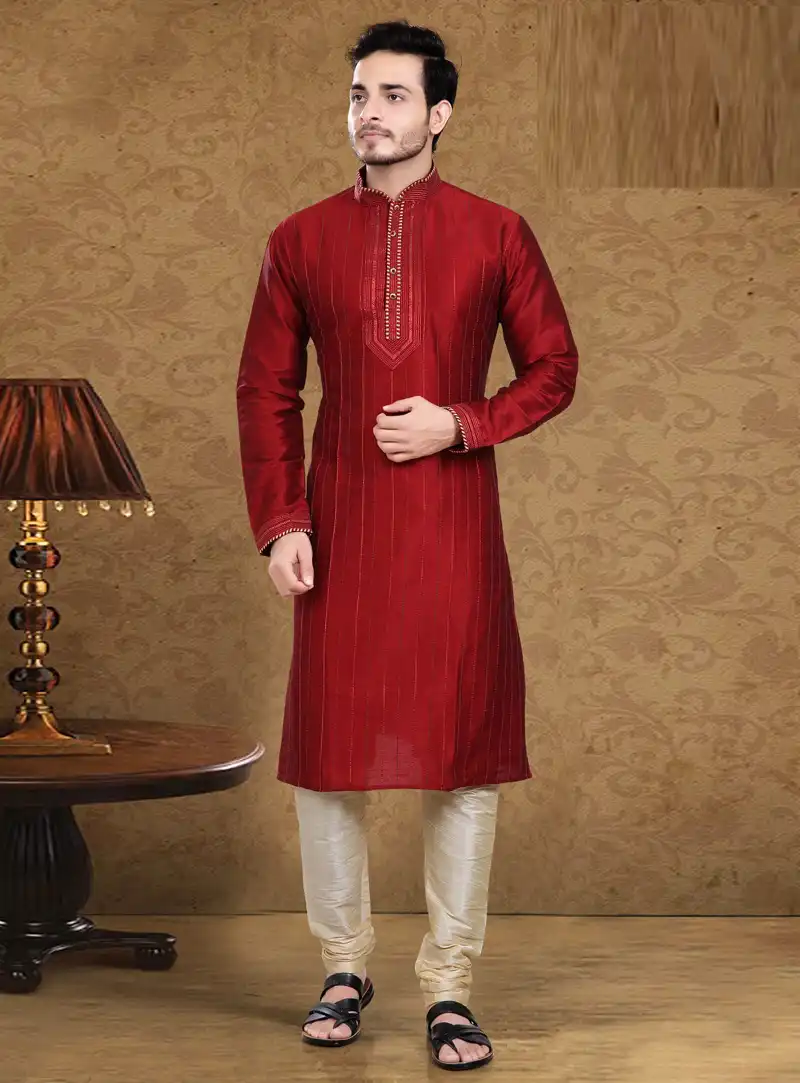 Maroon Art Silk Readymade Kurta Pajama 105614