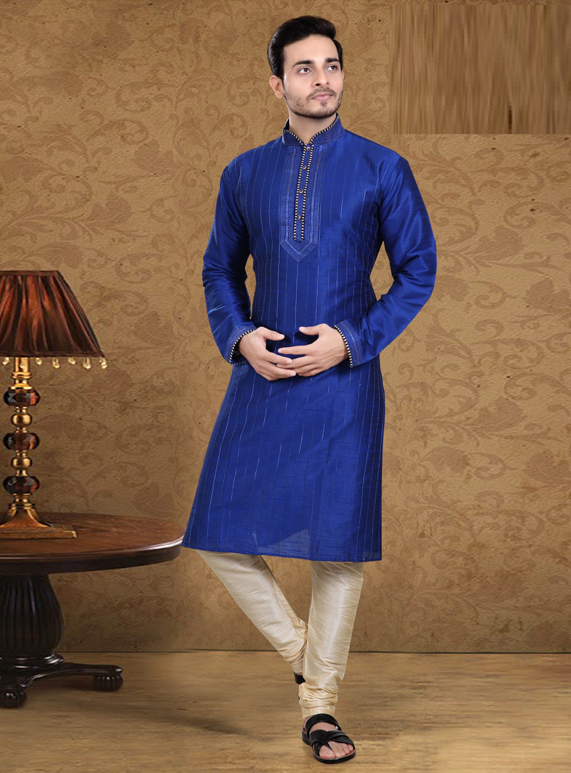 Navy Blue Art Silk Readymade Kurta Pajama 105615