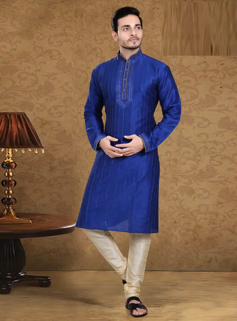 Navy Blue Art Silk Readymade Kurta Pajama 105615