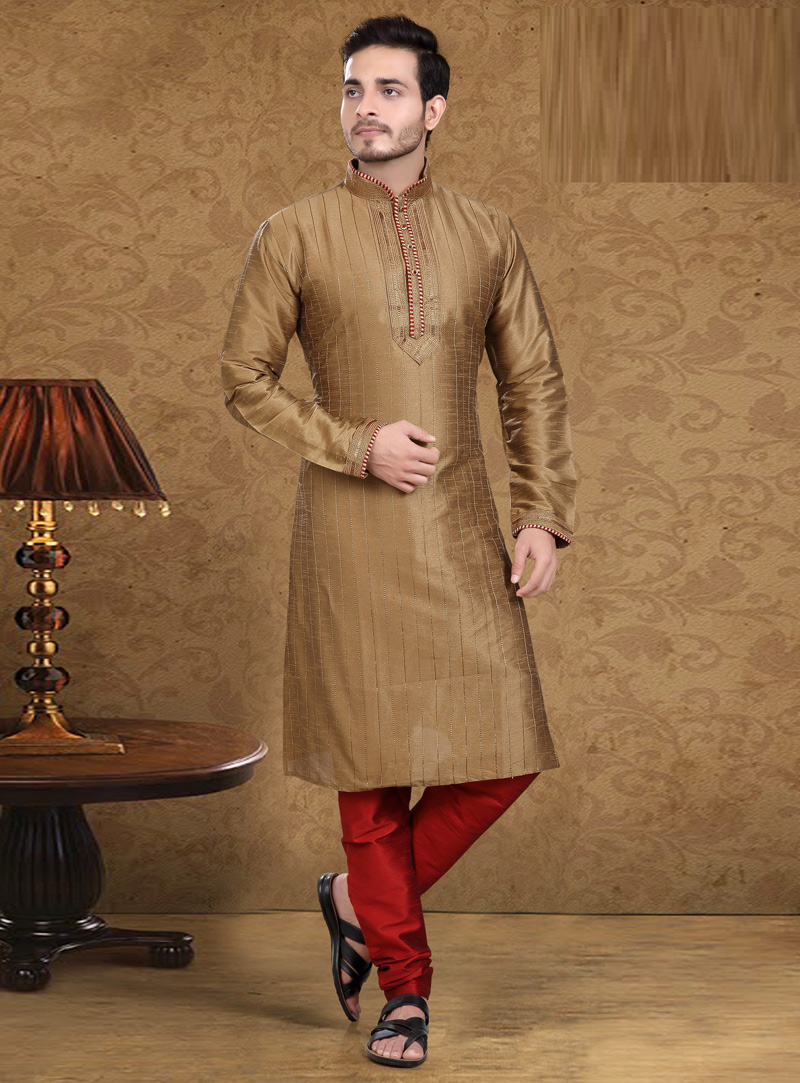 Light Brown Art Silk Readymade Kurta Pajama 105616