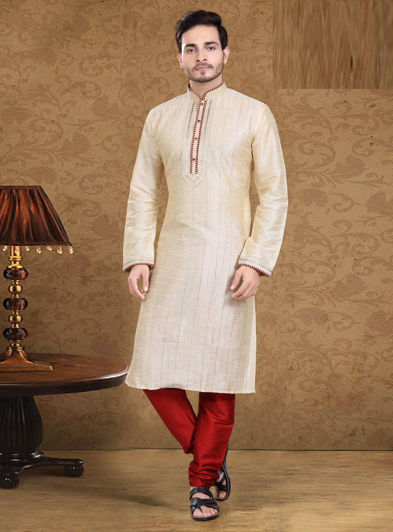 Beige Art Silk Readymade Kurta Pajama 105618