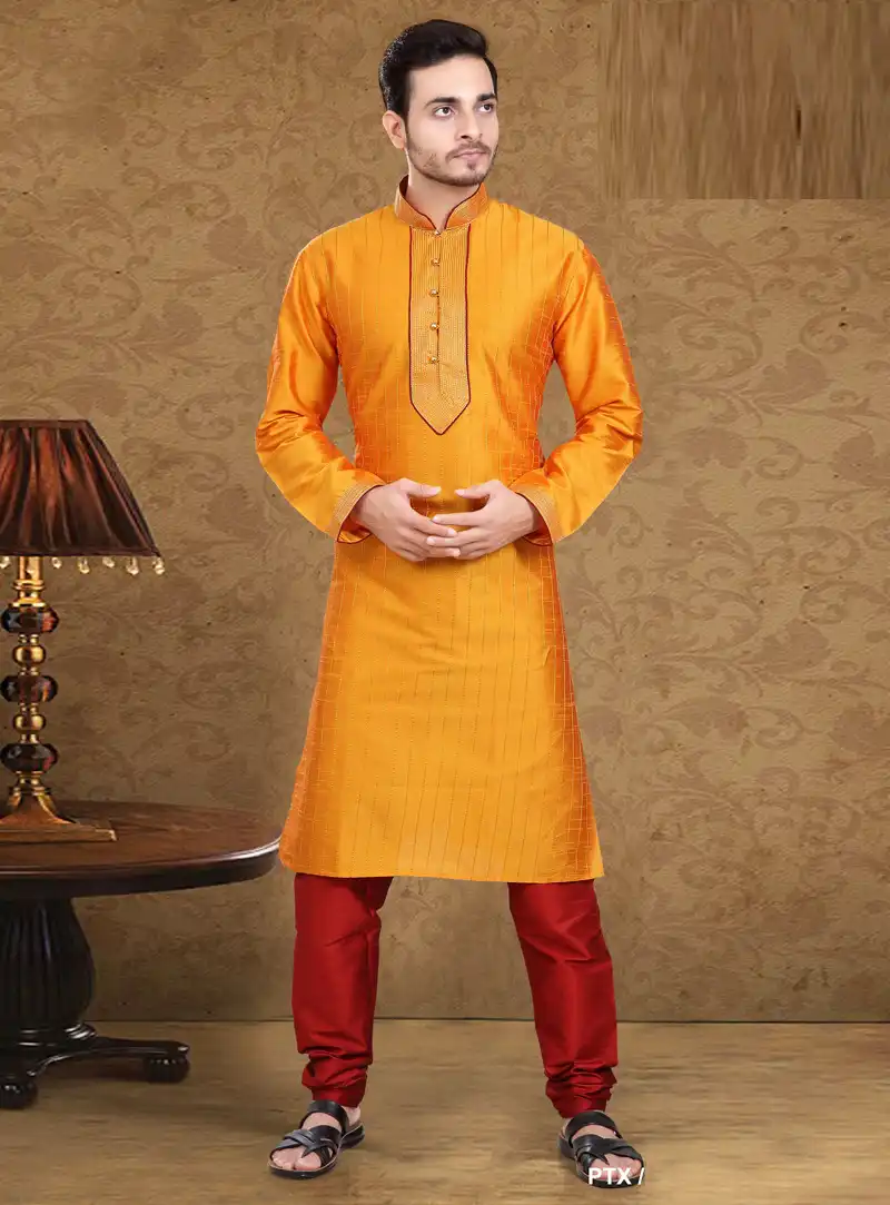 Orange Art Silk Readymade Kurta Pajama 105621