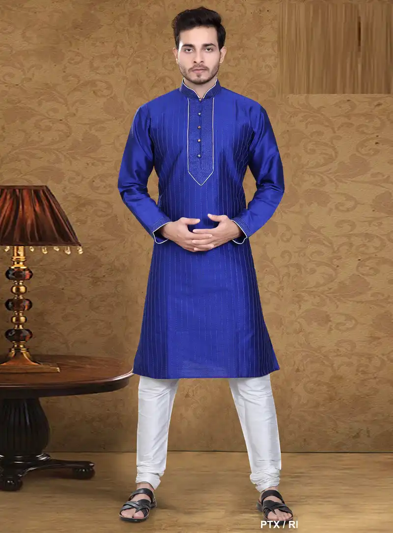 Navy Blue Art Silk Readymade Kurta Pajama 105622