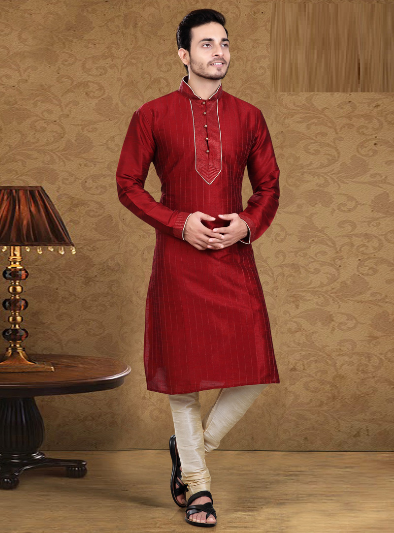 Maroon Art Silk Readymade Kurta Pajama 105623