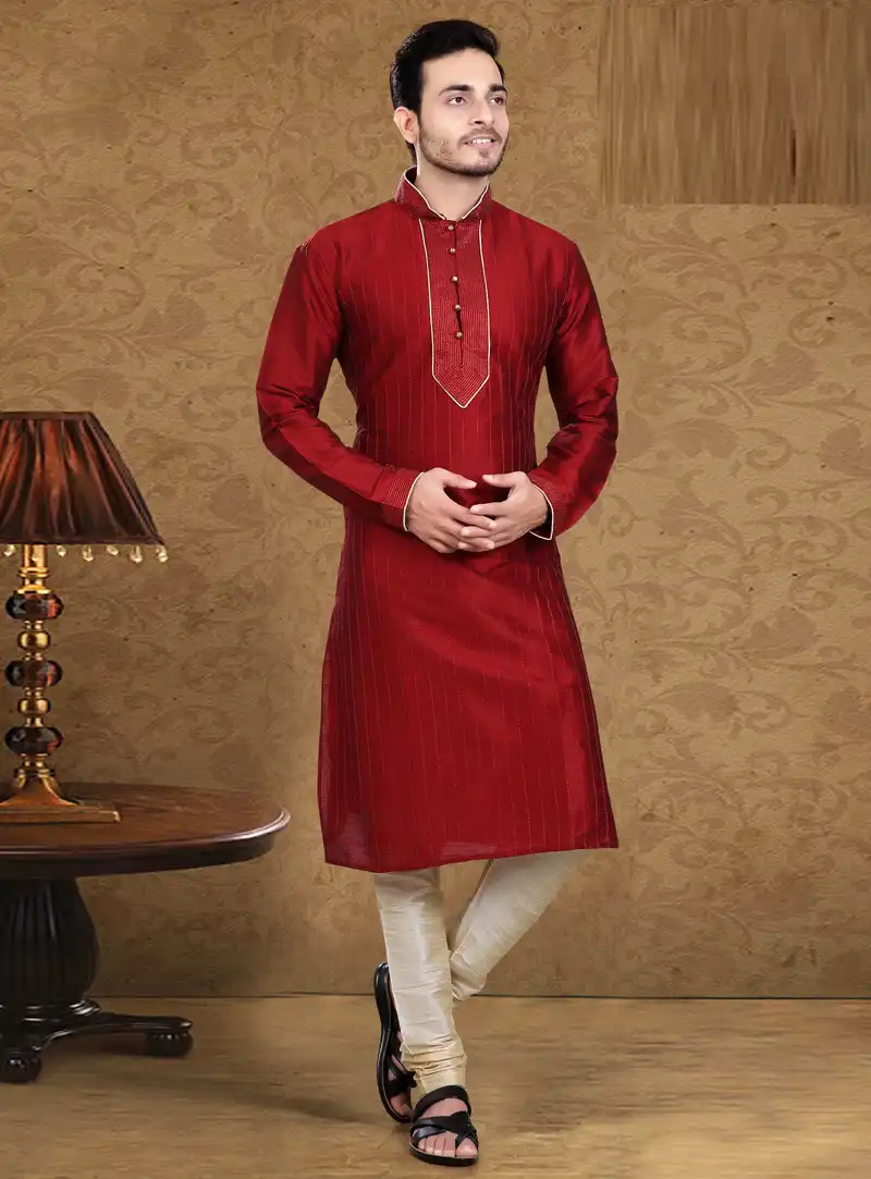 Maroon Art Silk Readymade Kurta Pajama 105623