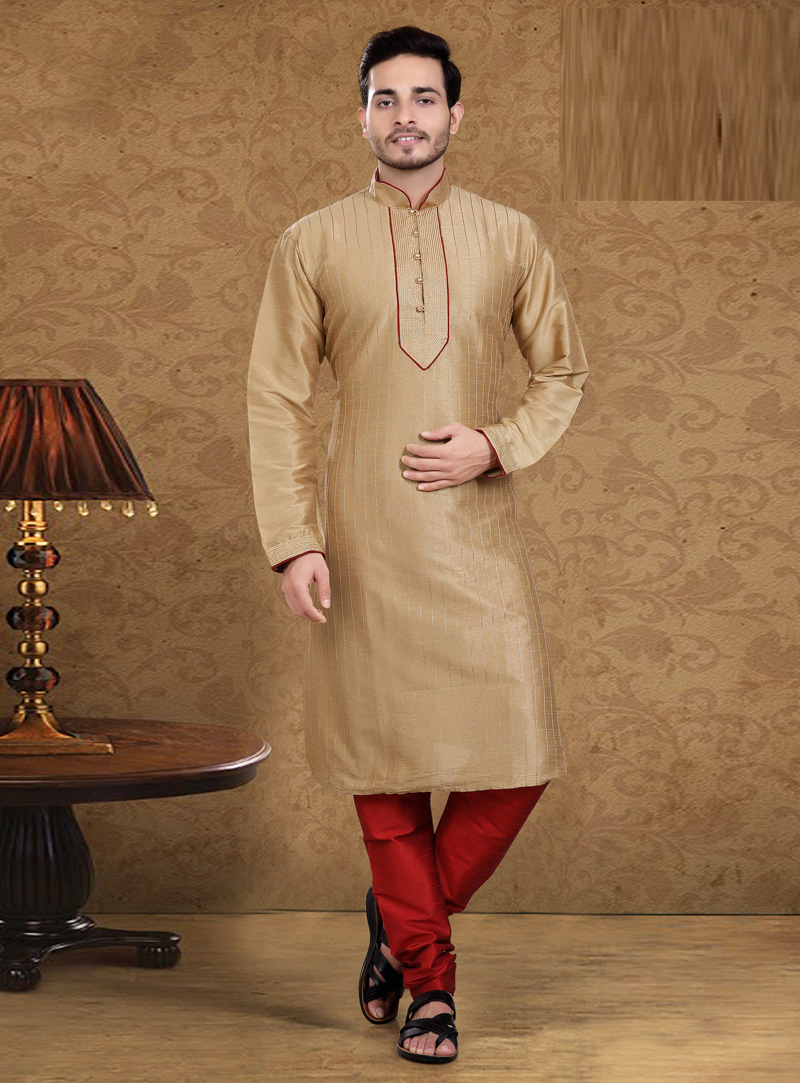 Beige Art Silk Readymade Kurta Pajama 105625