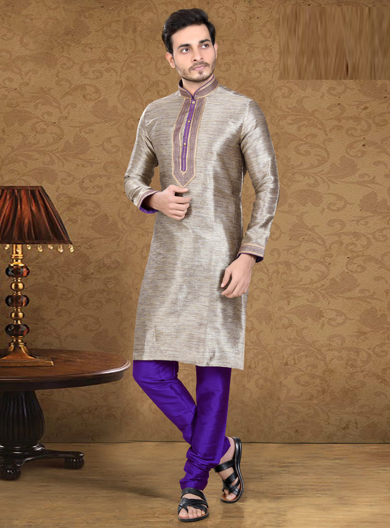 Grey Art Silk Readymade Kurta Pajama 105639