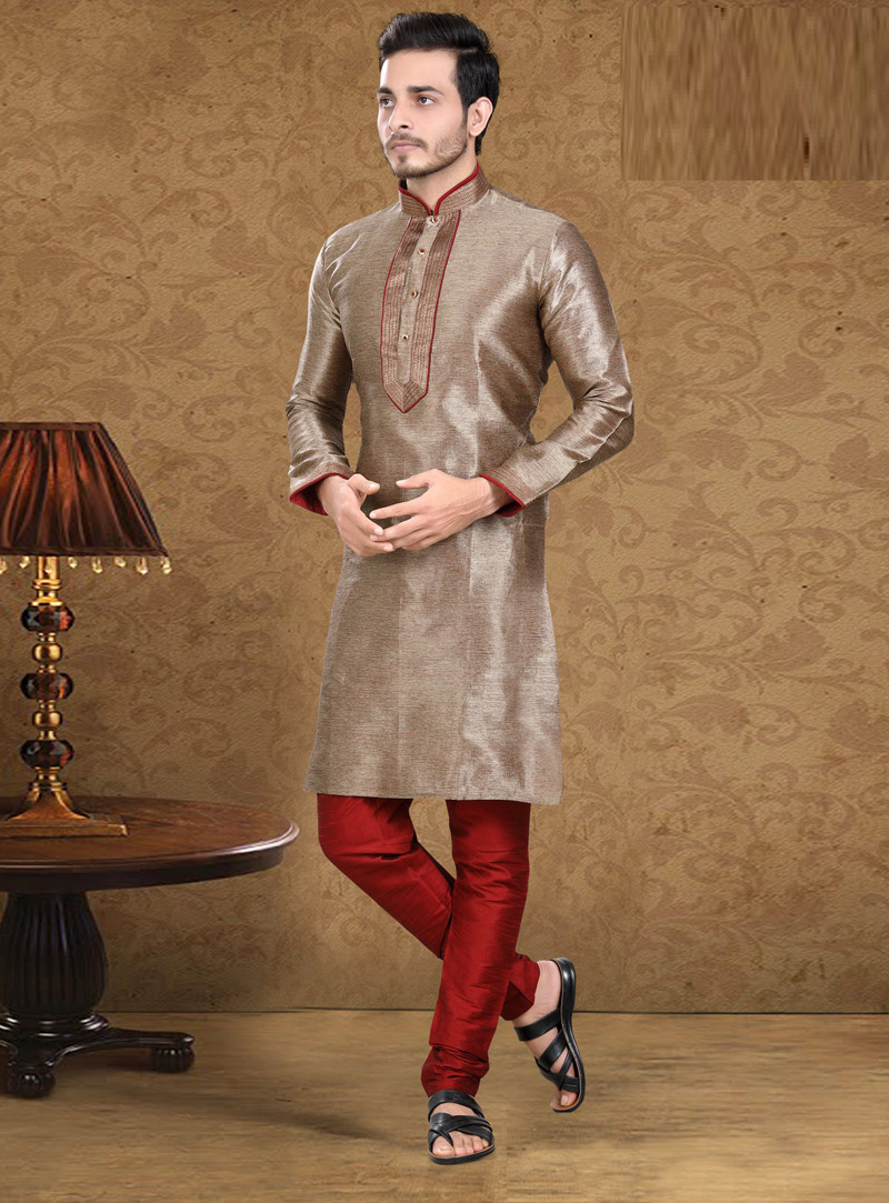 Light Brown Art Silk Readymade Kurta Pajama 105640