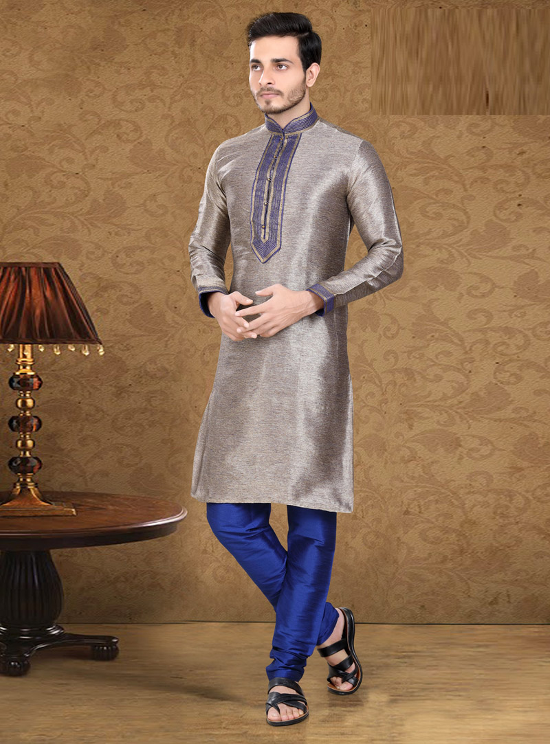 Grey Art Silk Readymade Kurta Pajama 105641
