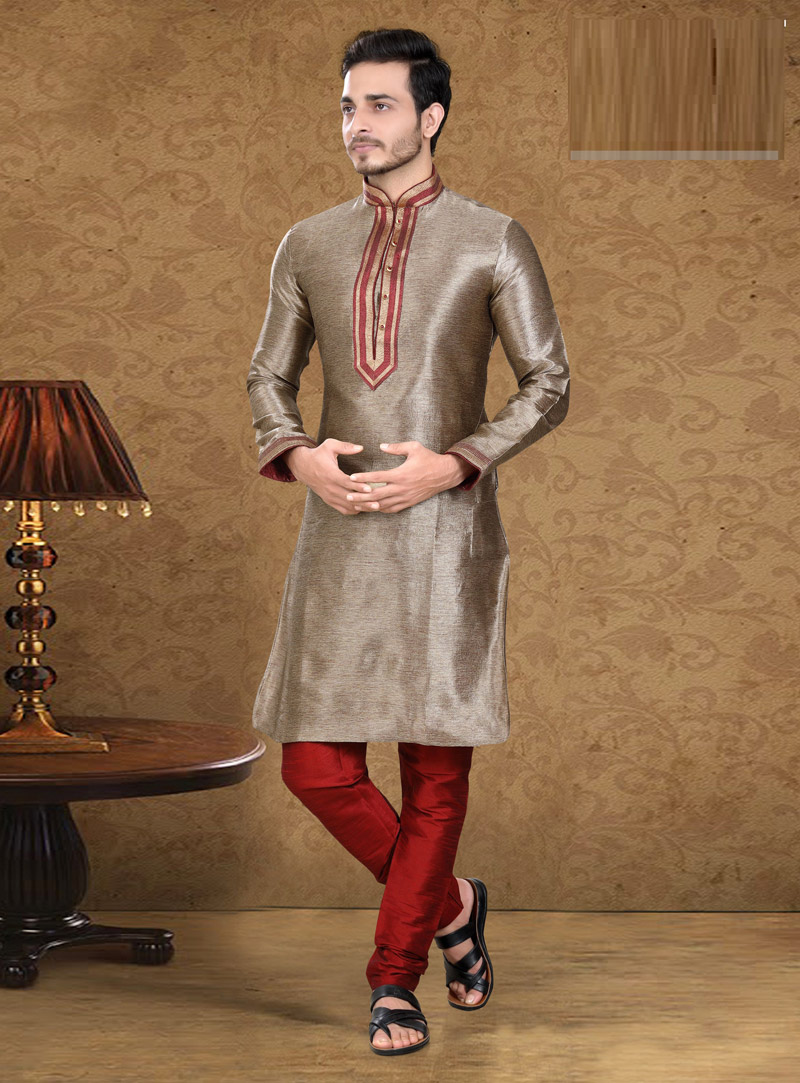 Light Brown Art Silk Readymade Kurta Pajama 105642