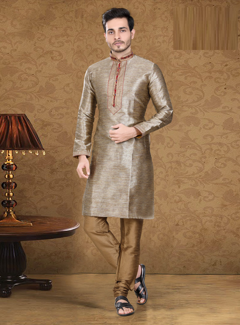 Light Brown Art Silk Readymade Kurta Pajama 105643
