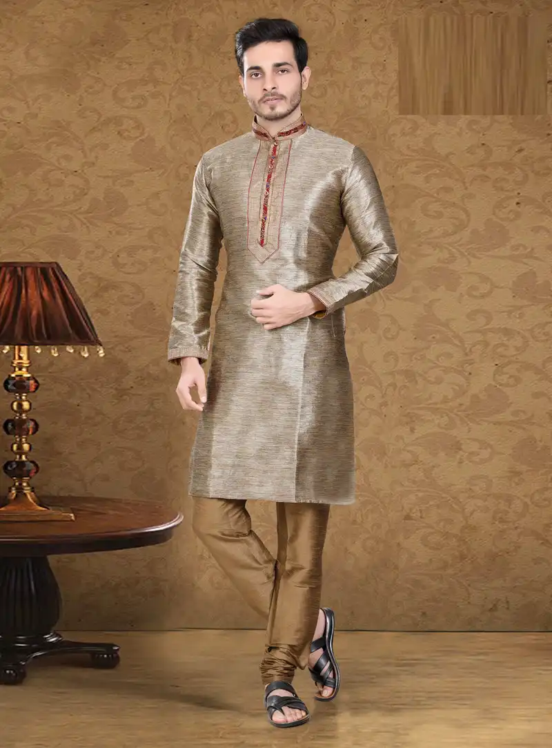 Light Brown Art Silk Readymade Kurta Pajama 105643