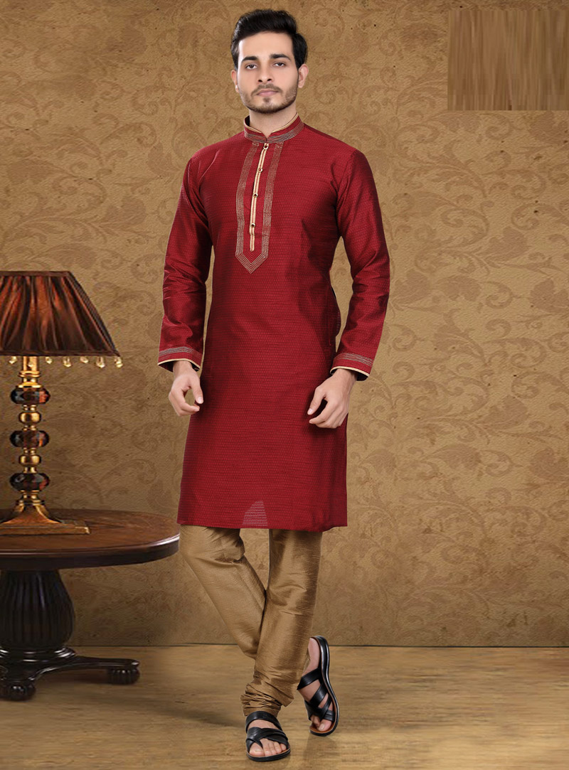 Maroon Art Silk Readymade Kurta Pajama 105644