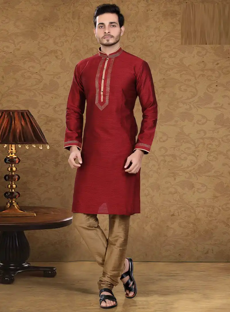 Maroon Art Silk Readymade Kurta Pajama 105644